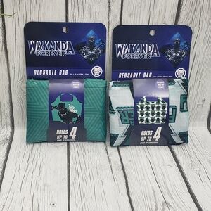 2 NEW Wakanda Forever Reusable Grocery Bag 23" x 16.5" Pocket Easy Fold Up